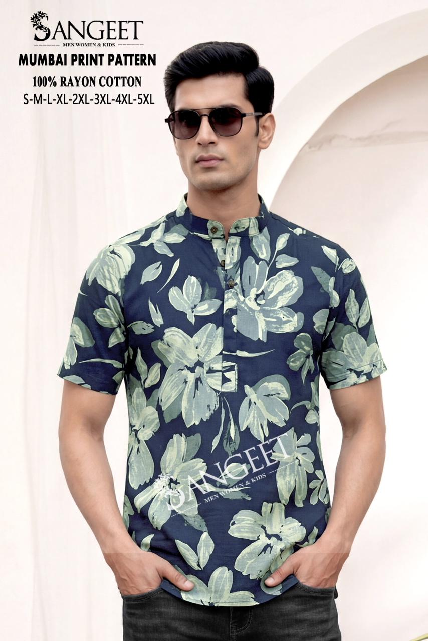 Mumbai Print Pattern Short Sangeet Rayon Cotton Mens Kurta Manufacturer India