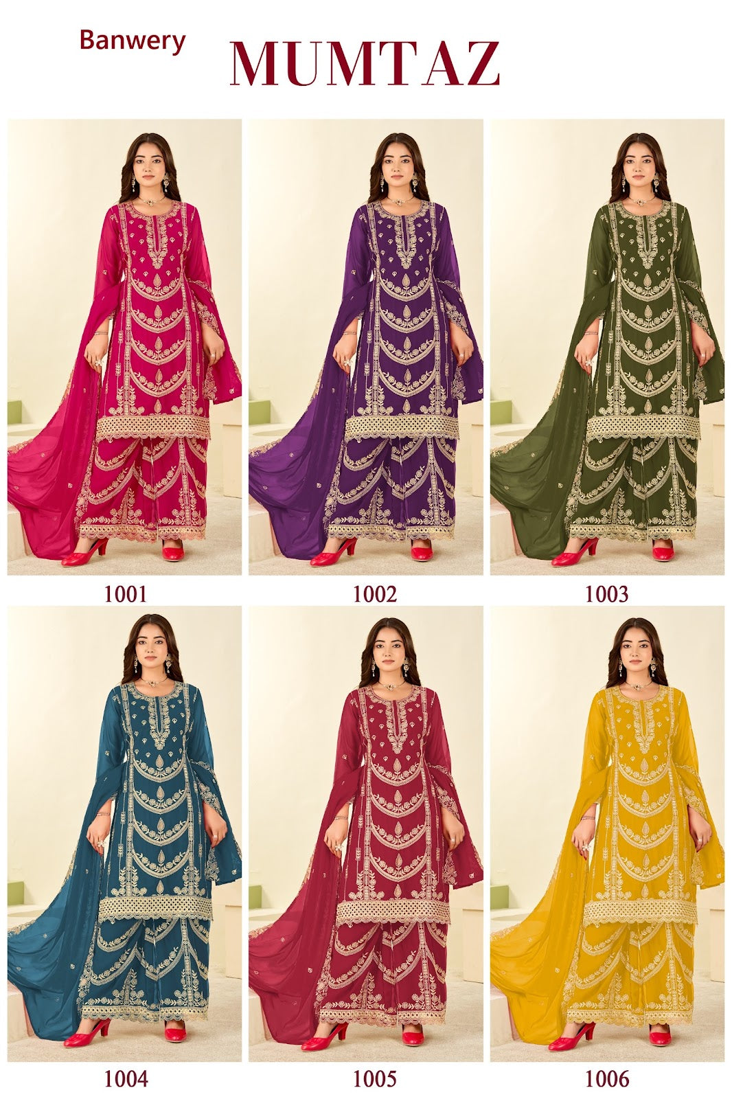 Mumtaz Banwery Georgette Readymade Plazzo Style Suits Wholesaler Ahmedabad
