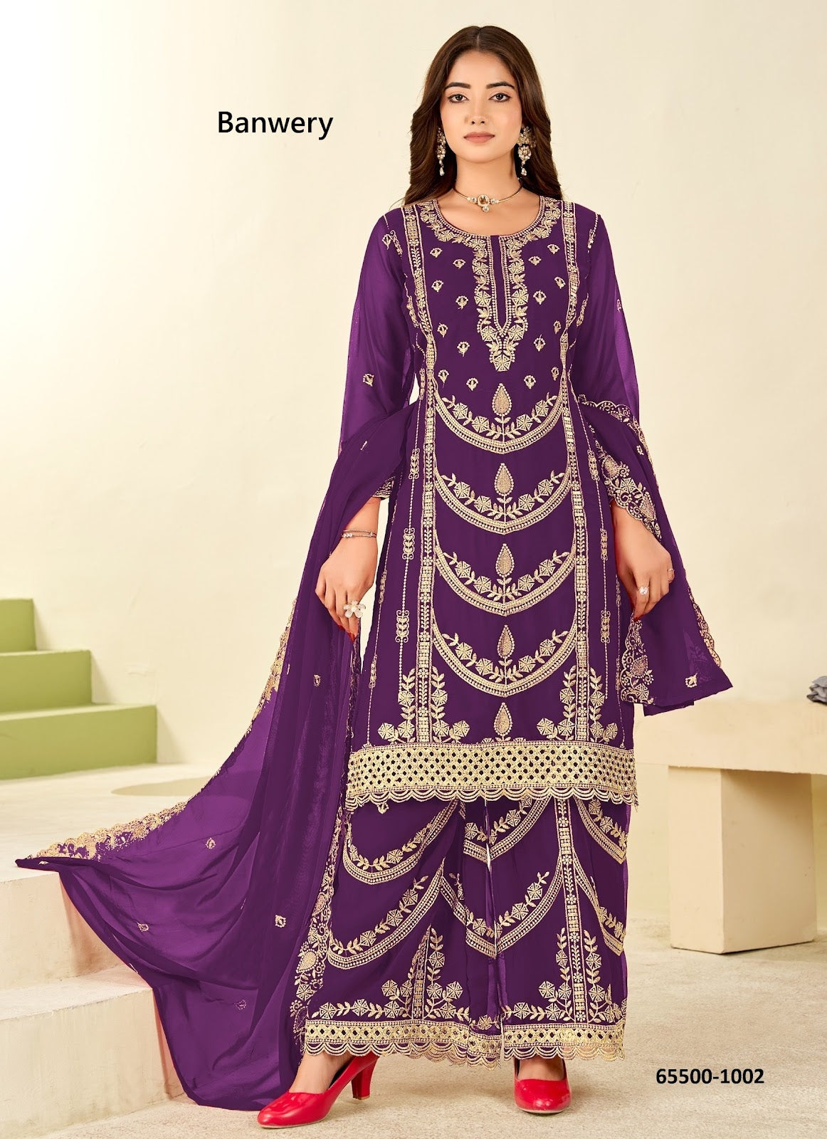 Mumtaz Banwery Georgette Readymade Plazzo Style Suits Wholesaler Ahmedabad