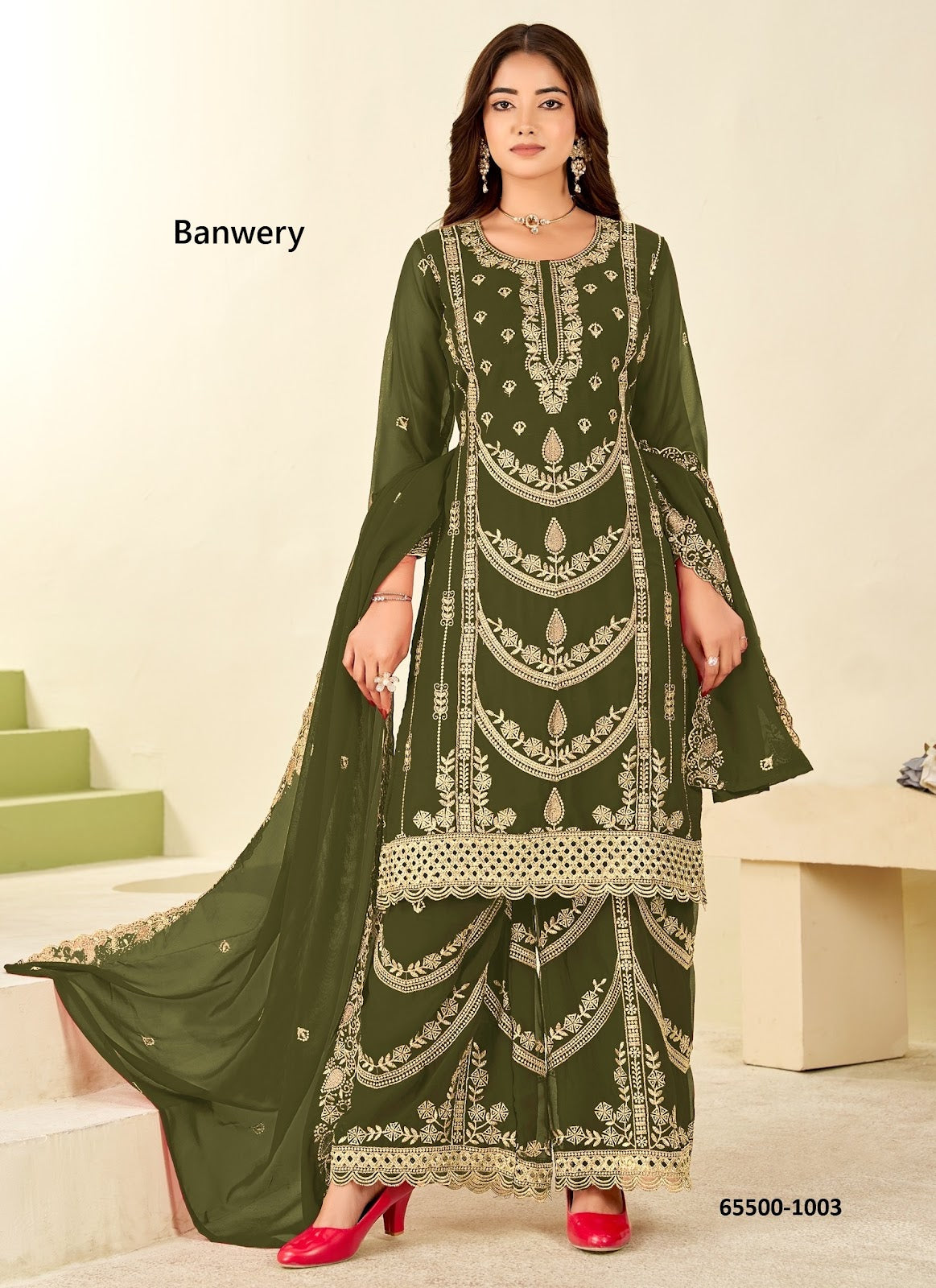 Mumtaz Banwery Georgette Readymade Plazzo Style Suits Wholesaler Ahmedabad