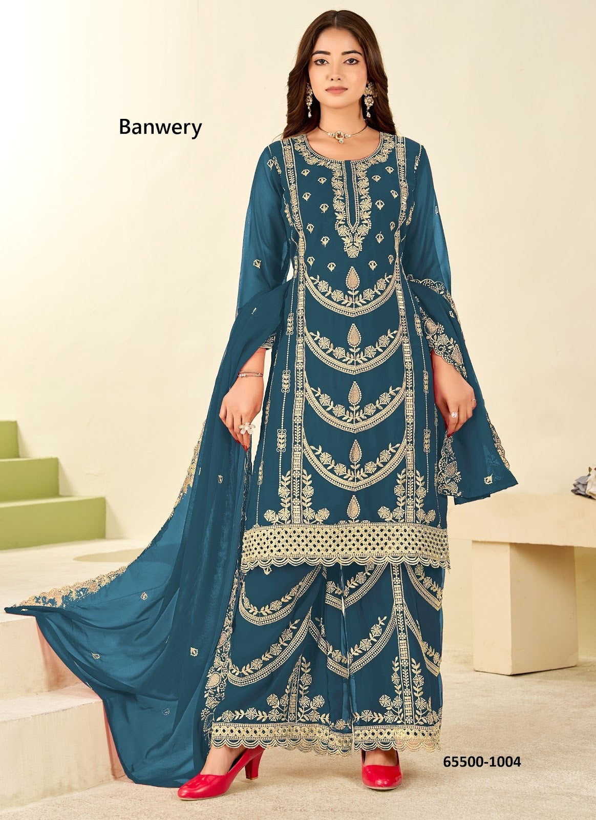 Mumtaz Banwery Georgette Readymade Plazzo Style Suits Wholesaler Ahmedabad