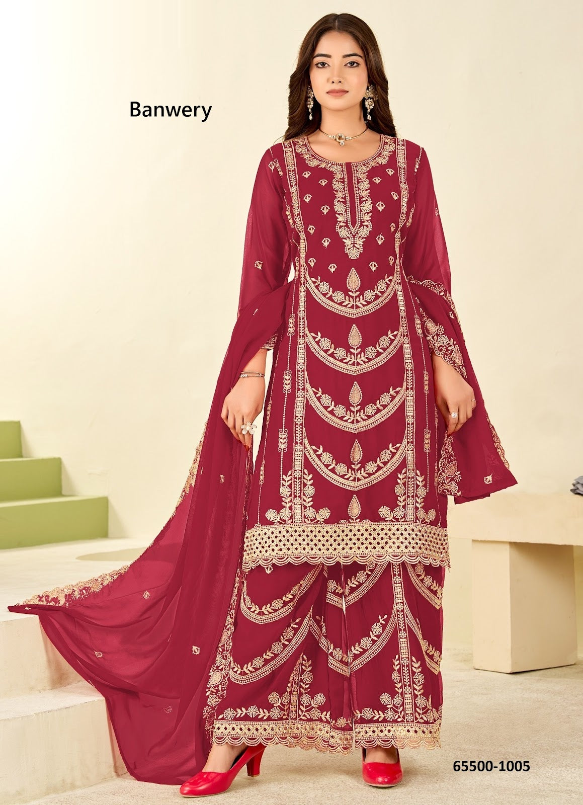 Mumtaz Banwery Georgette Readymade Plazzo Style Suits Wholesaler Ahmedabad