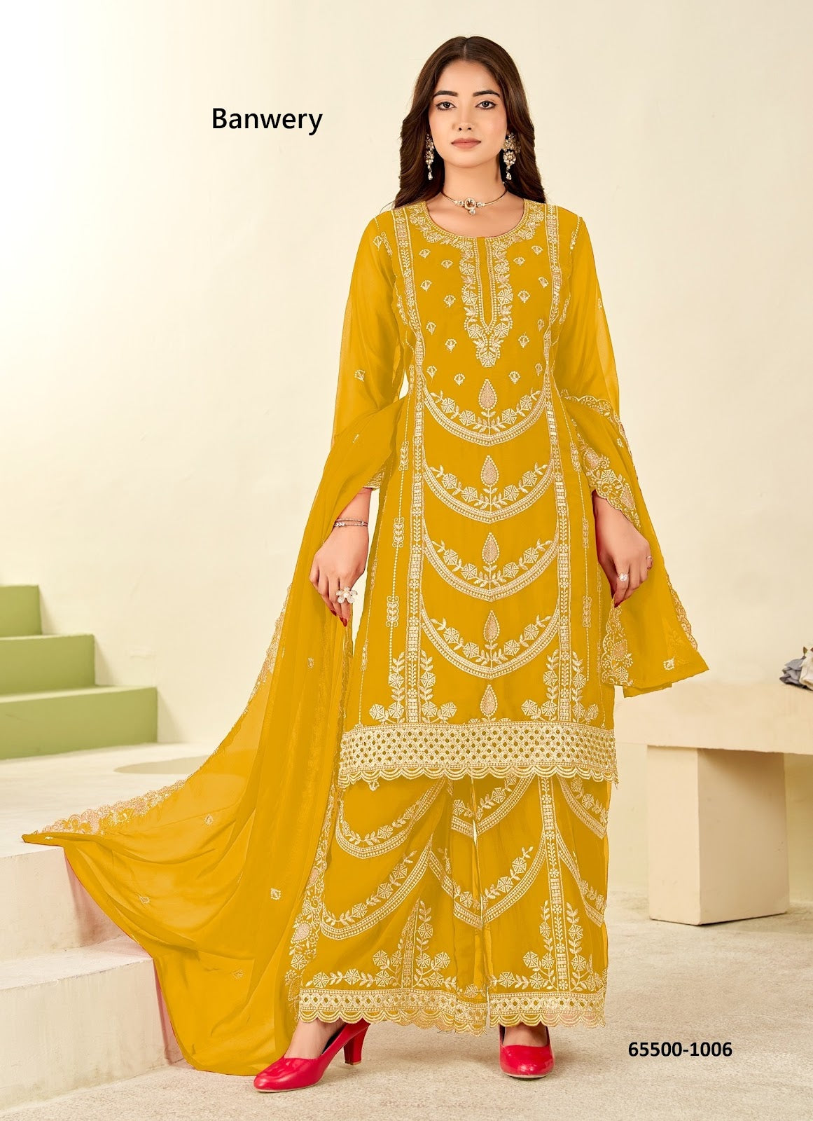Mumtaz Banwery Georgette Readymade Plazzo Style Suits Wholesaler Ahmedabad