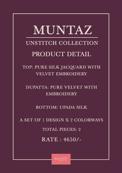 Muntaz Naariti Pure Silk Velvet Suits Exporter Gujarat