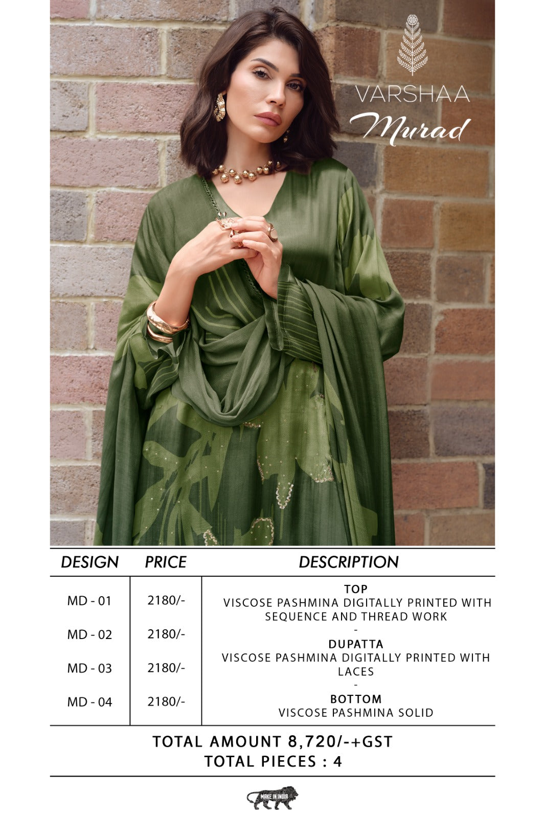 Muraad Varshaa Viscose Pashmina Suits Wholesale Price