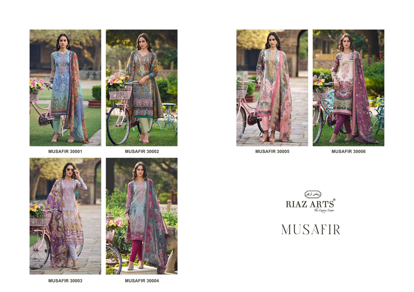 Musafir-2105 Riaz Art Cambric Lawn Karachi Salwar Suits Wholesale Rate