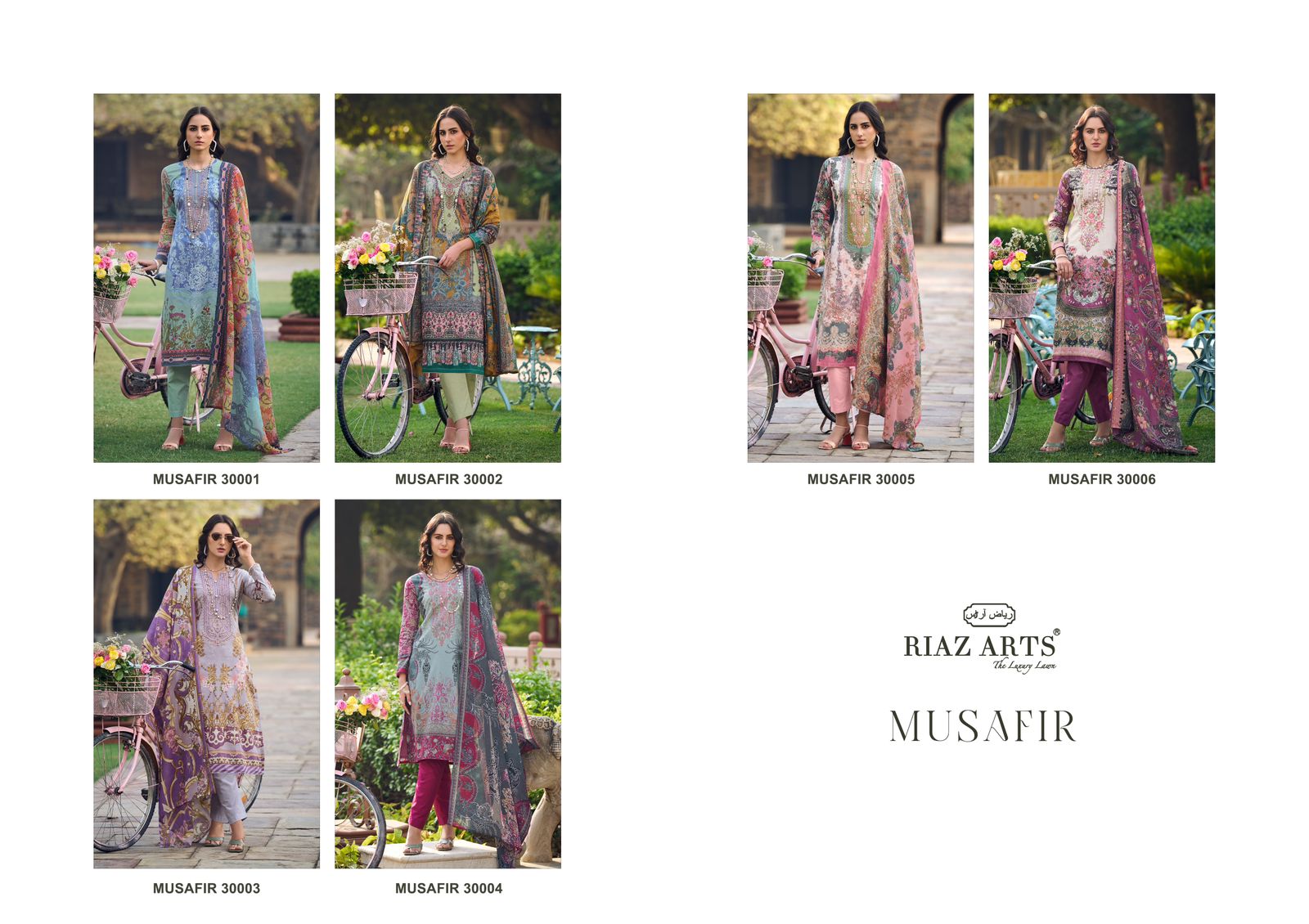 Musafir-2105 Riaz Art Cambric Lawn Karachi Salwar Suits Wholesale Rate
