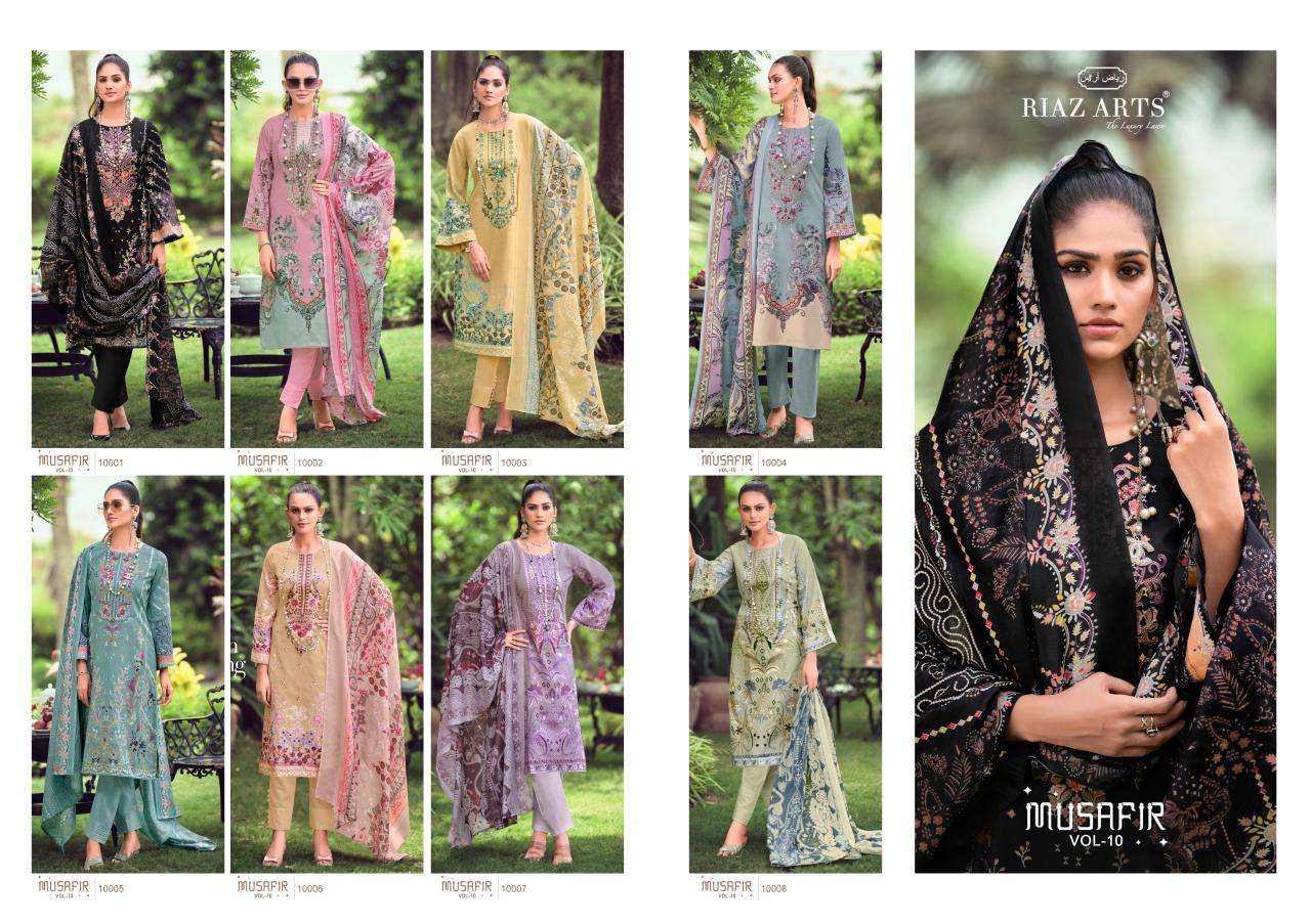 Musafir Vol 10 Riaz Art Cambric Lawn Karachi Salwar Suits Manufacturer