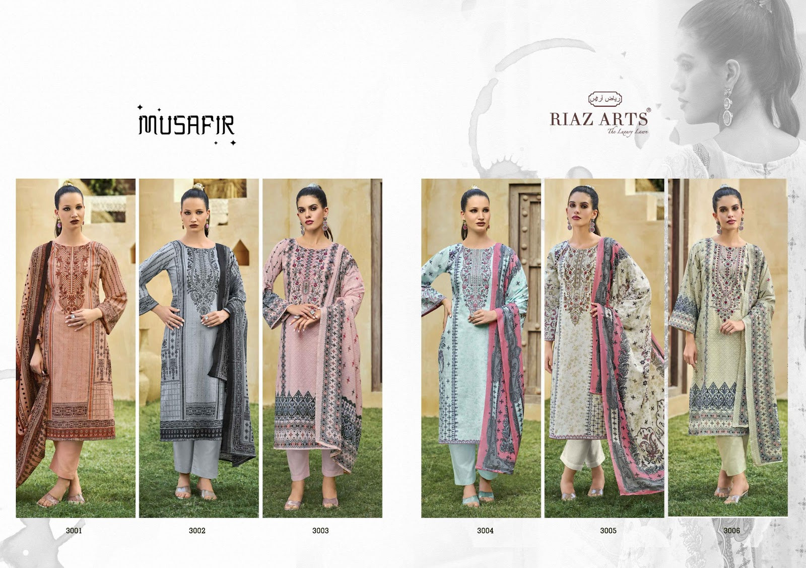 Musafir Vol 25 Riaz Art Lawn Karachi Salwar Suits Supplier Ahmedabad