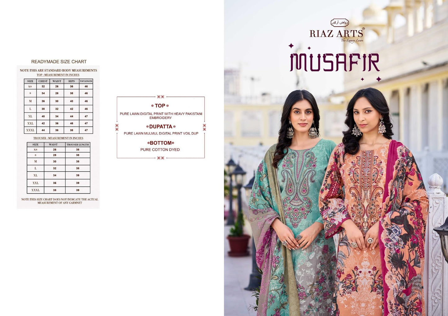 Musafir Vol 26 Riaz Art Pure Lawn Karachi Salwar Suits Exporter Ahmedabad