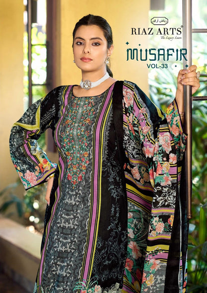 Musafir Vol 33 Riaz Art Cotton Cambric Karachi Salwar Suits Exporter Ahmedabad