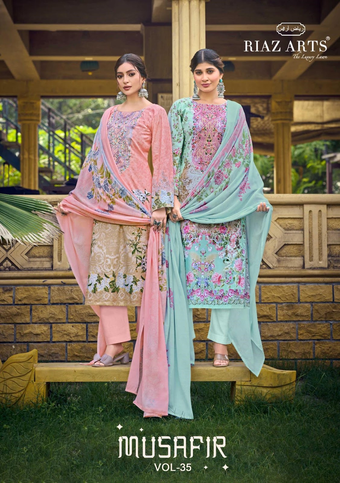 Musafir Vol 35 Riaz Art Cambric Lawn Karachi Salwar Suits Wholesaler Gujarat