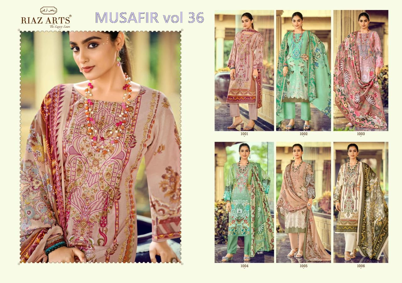 Musafir Vol 36 Riaz Art Cotton Cambric Karachi Salwar Suits Wholesaler India