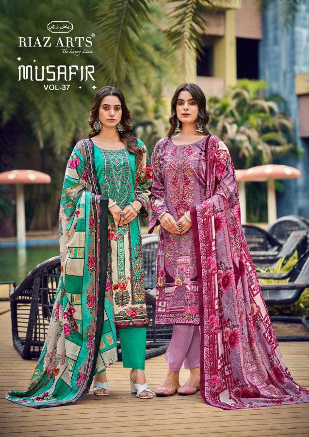 Musafir Vol 37 Riaz Art Cotton Lawn Karachi Salwar Suits Exporter Ahmedabad
