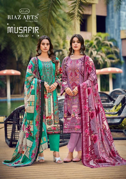 Musafir Vol 37 Riaz Art Cotton Lawn Karachi Salwar Suits Exporter Ahmedabad