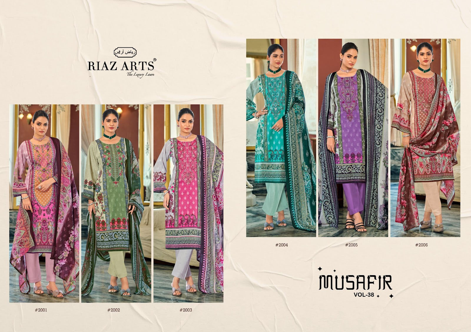 Musafir Vol 38 Riaz Art Cotton Cambric Karachi Salwar Suits Exporter