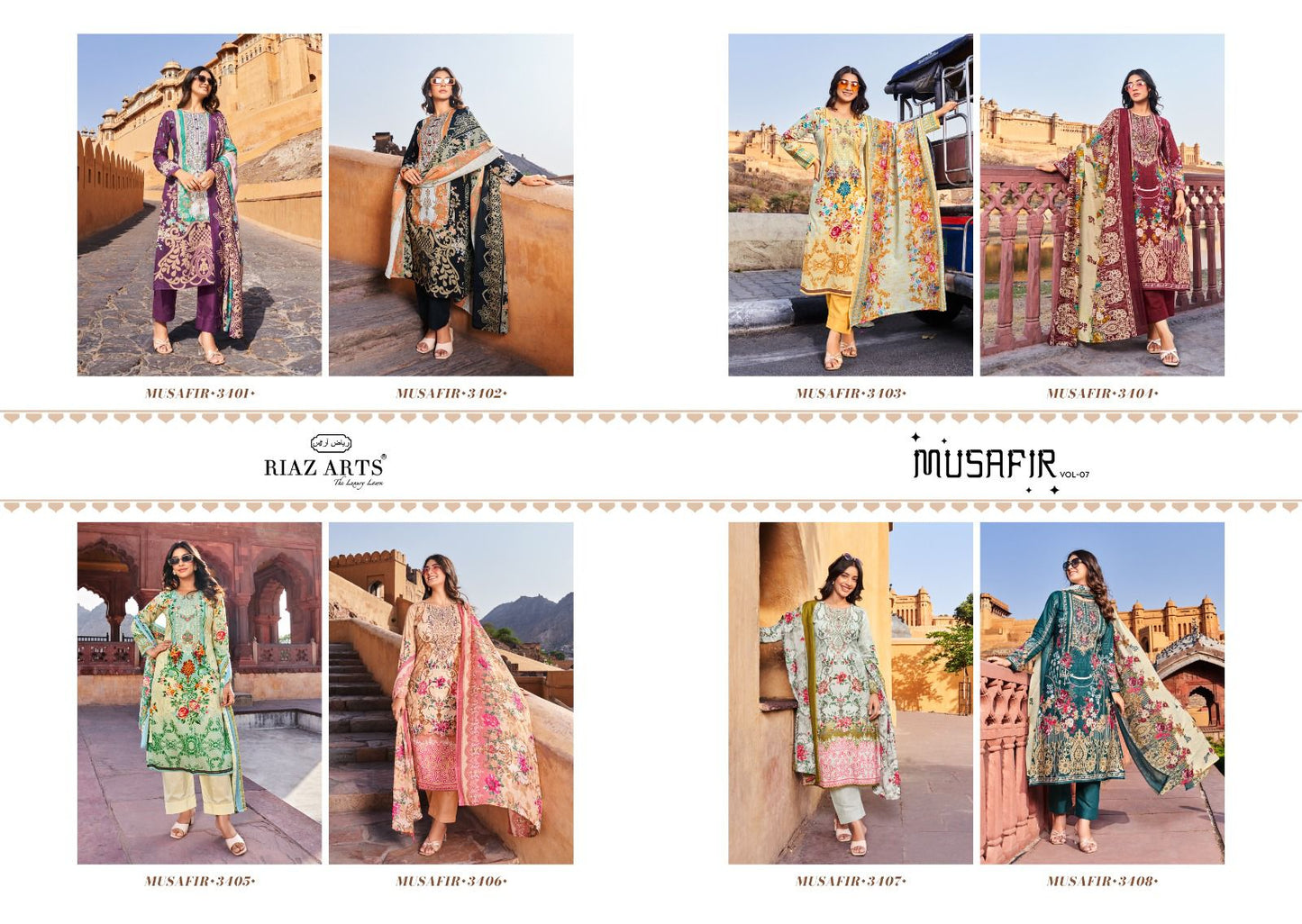 Musafir Vol 7 Riaz Art Cambric Lawn Karachi Salwar Suits Supplier India