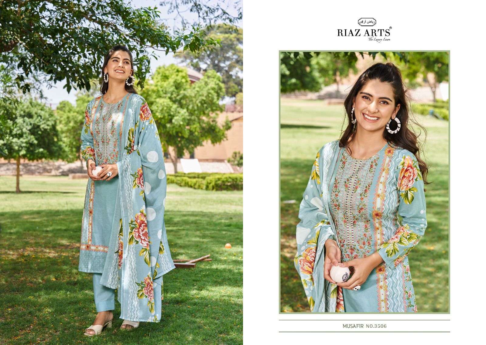 Musafir Vol 8 Riaz Art Cambric Lawn Karachi Salwar Suits Wholesaler India