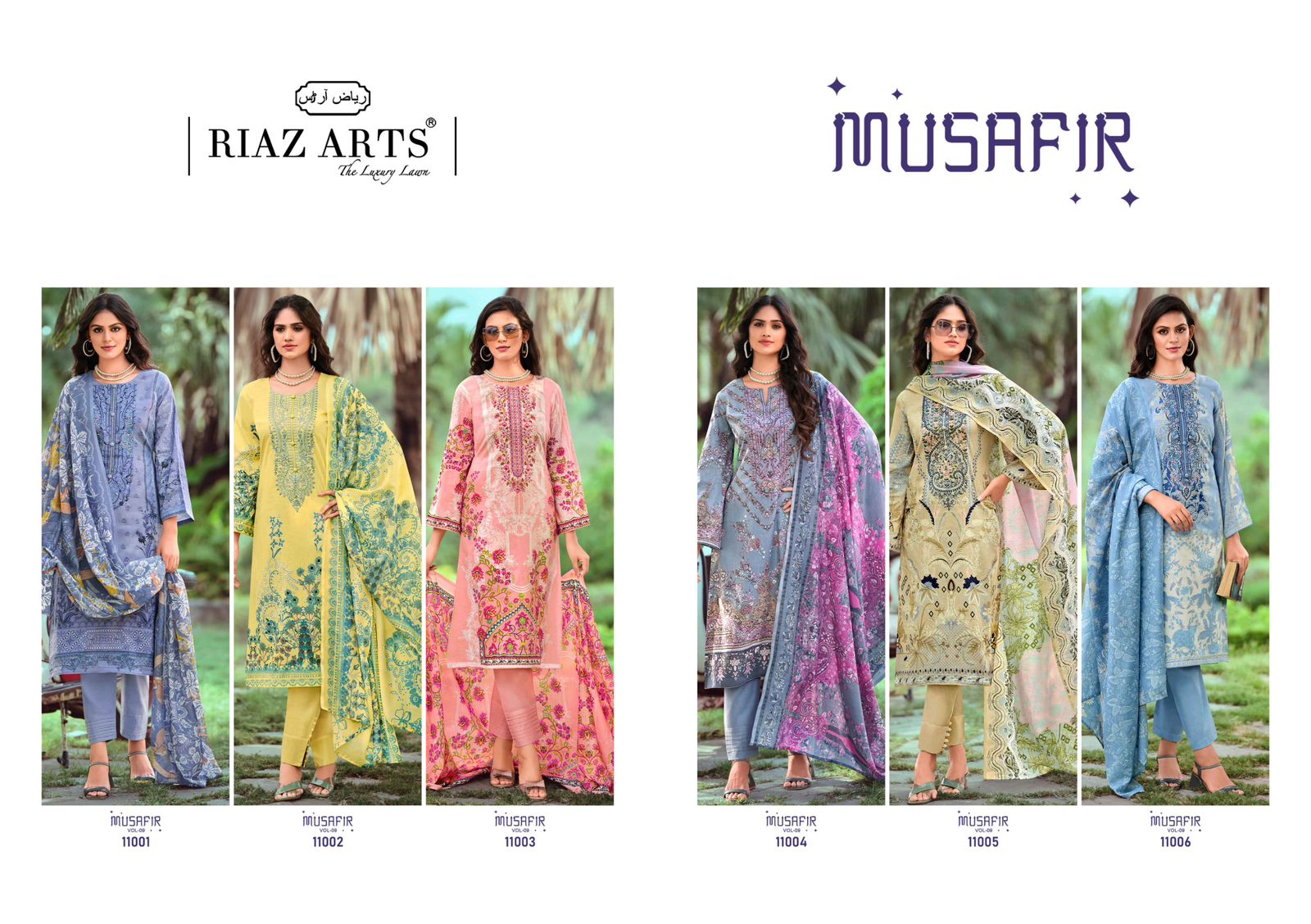 Musafir Vol 9 Riaz Art Pure Lawn Karachi Salwar Suits Manufacturer Ahmedabad