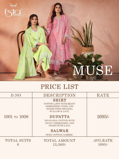 Muse Esta Designs Cotton Lawn Pant Style Suits Manufacturer Ahmedabad