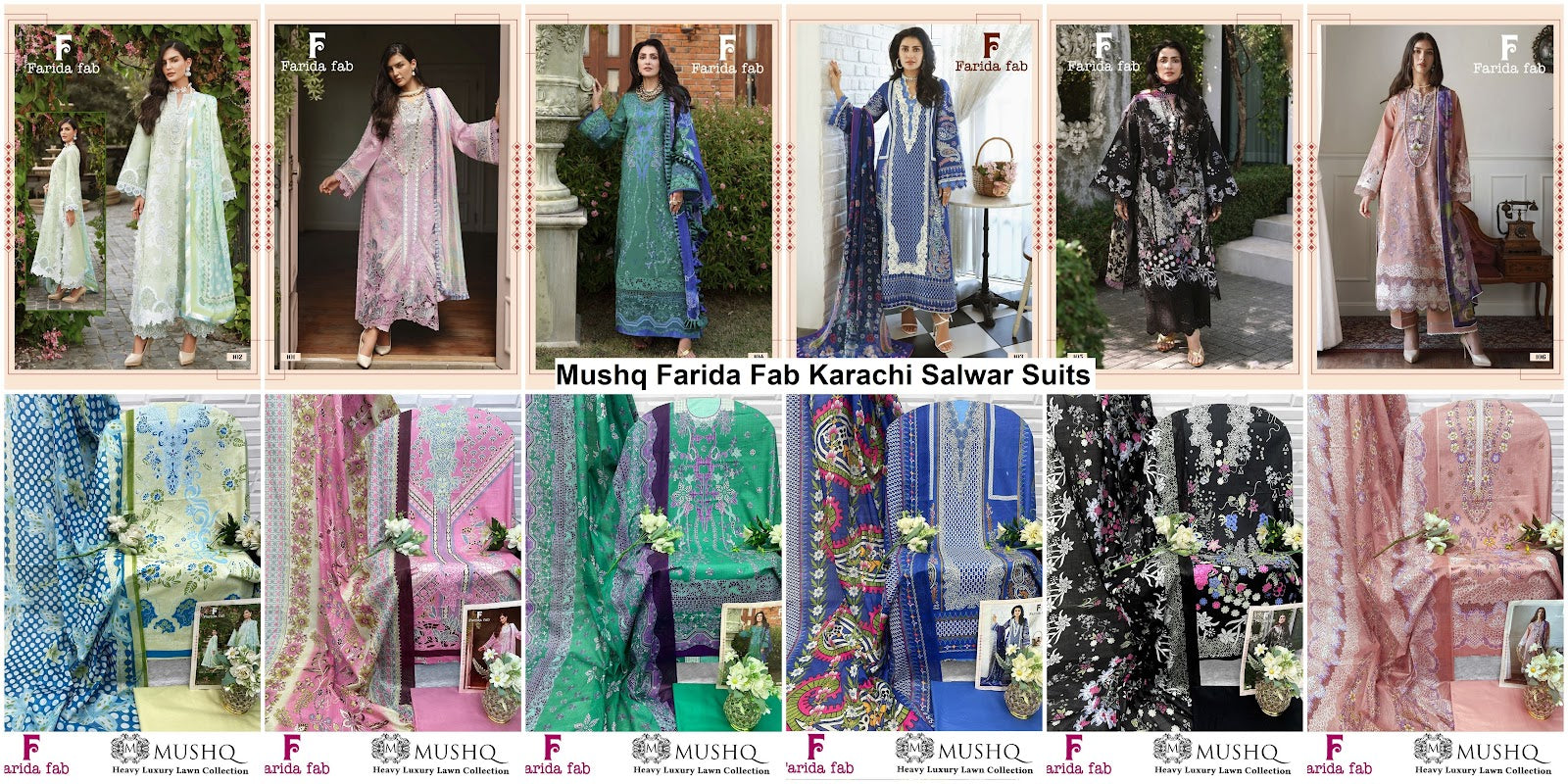 Mushq Farida Fab Lawn Cotton Karachi Salwar Suits Wholesale Rate