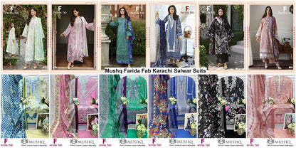 Mushq Farida Fab Lawn Cotton Karachi Salwar Suits Wholesale Rate