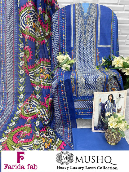 Mushq Farida Fab Lawn Cotton Karachi Salwar Suits Wholesale Rate