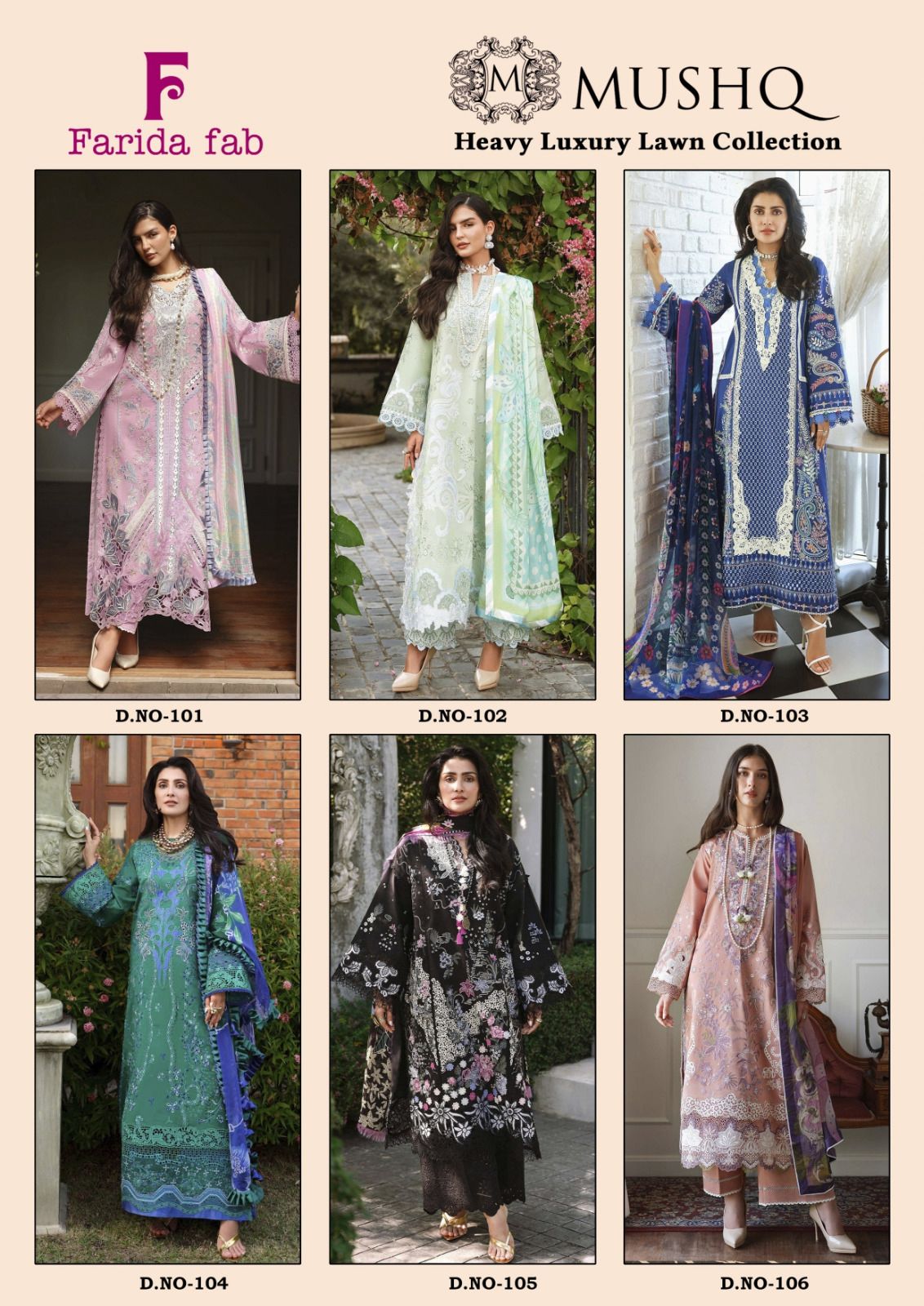 Mushq Farida Fab Lawn Cotton Karachi Salwar Suits Wholesale Rate