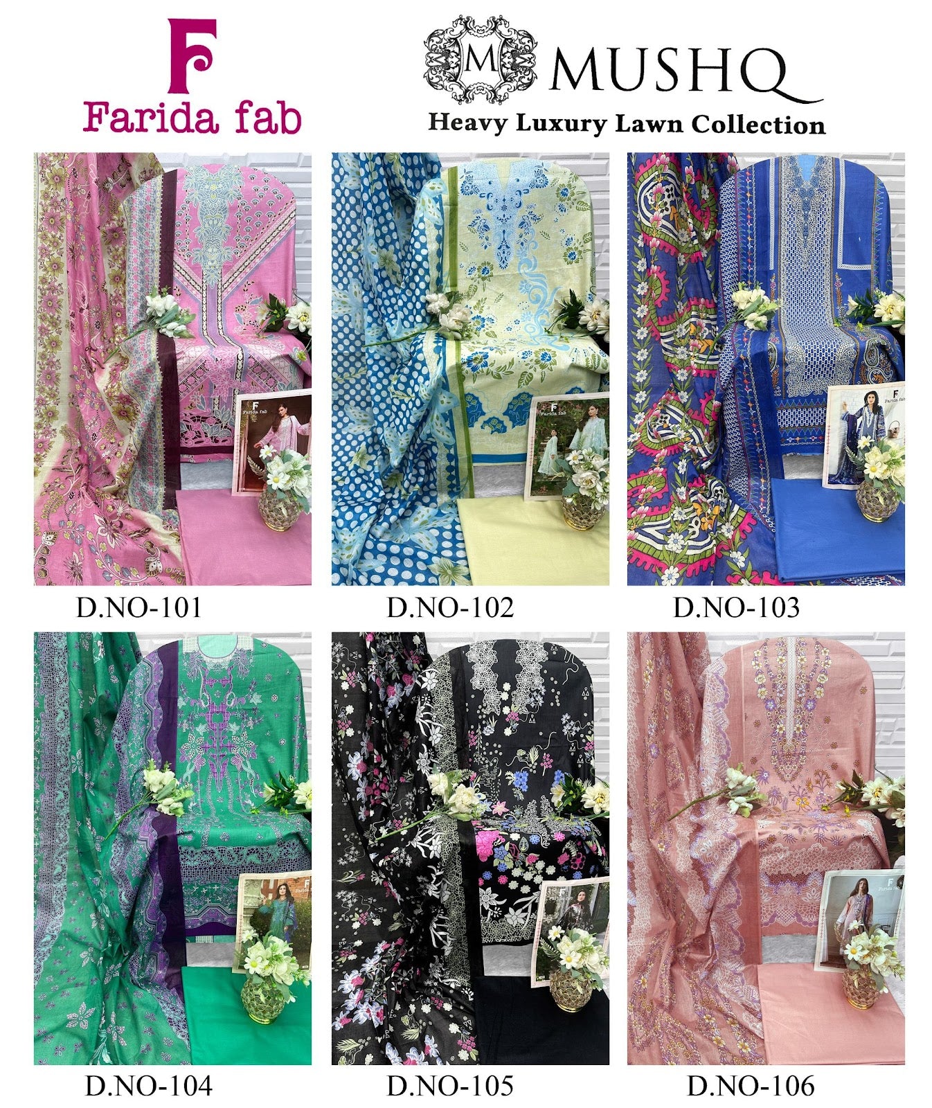 Mushq Farida Fab Lawn Cotton Karachi Salwar Suits Wholesale Rate