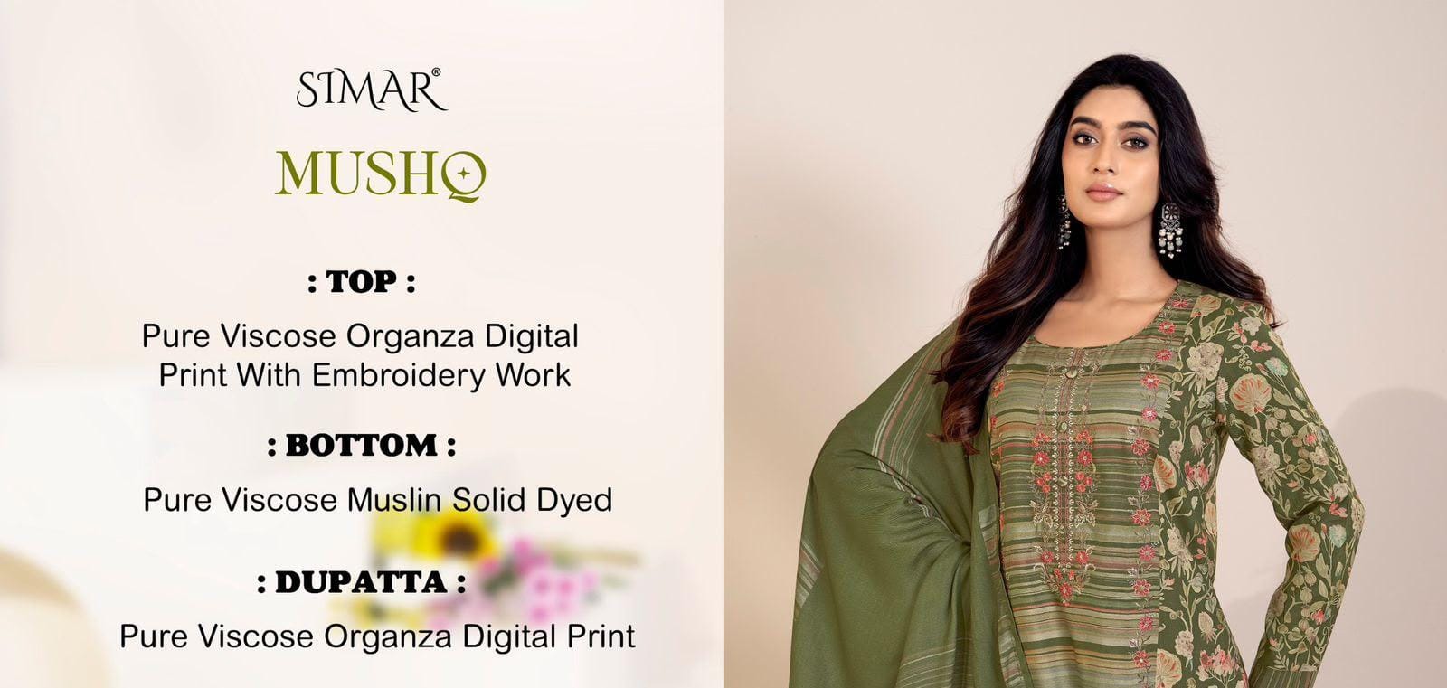 Mushq Organza Simar Viscose Pant Style Suits Wholesale Price
