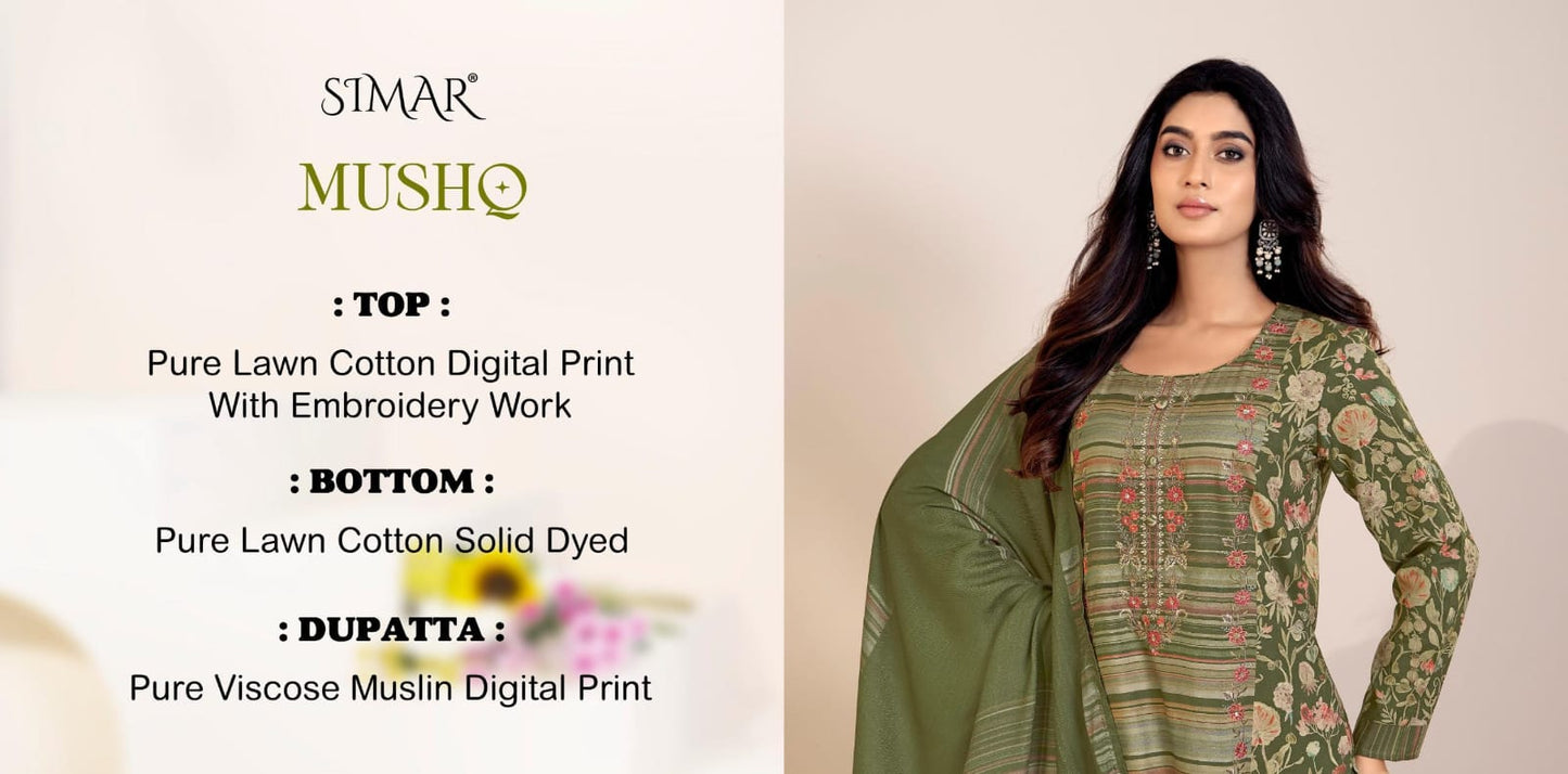 Mushq Simar Lawn Cotton Pant Style Suits Supplier Ahmedabad