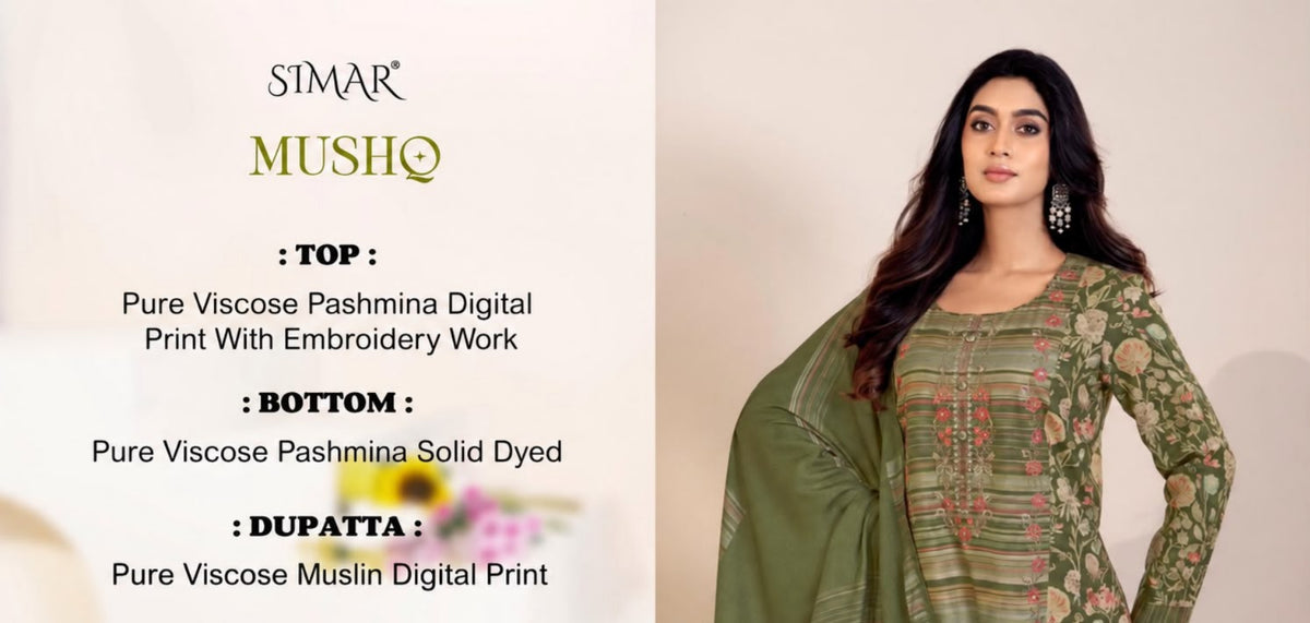 Mushq Simar Viscose Pashmina Suits Supplier Gujarat