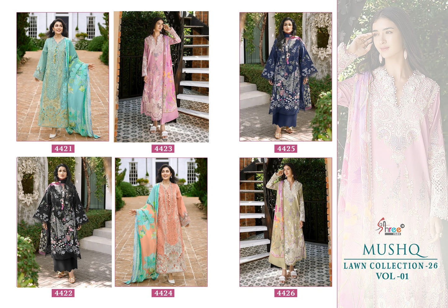 Mushq Vol 1 Lawn Collection 26 Shree Fabs Cotton Pakistani Salwar Suits Exporter Gujarat