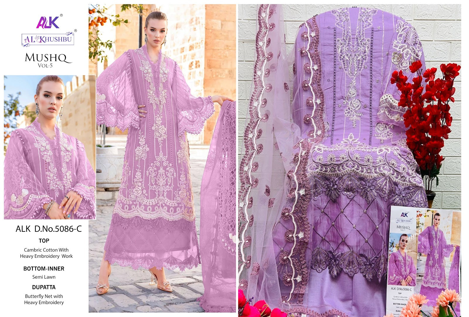 Mushq Vol 5-5086 Alk Cambric Cotton Pakistani Salwar Suits Exporter Gujarat