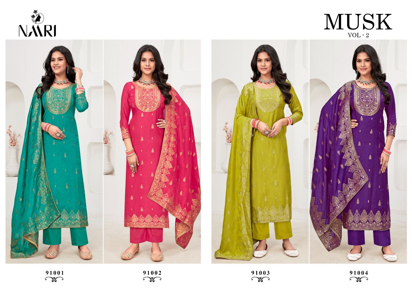 Musk Vol 2 Naari Muslin Jacquard Pant Style Suits Supplier Ahmedabad