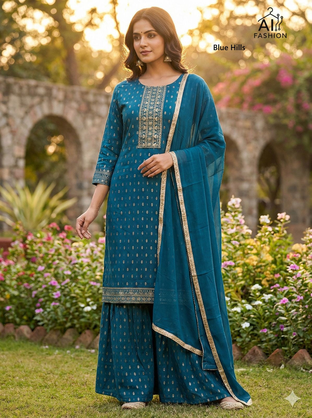 Muskaan Blue Hills Rayon 14Kg Readymade Sharara Suits Wholesale