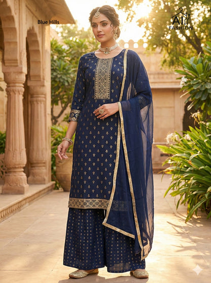 Muskaan Blue Hills Rayon 14Kg Readymade Sharara Suits Wholesale