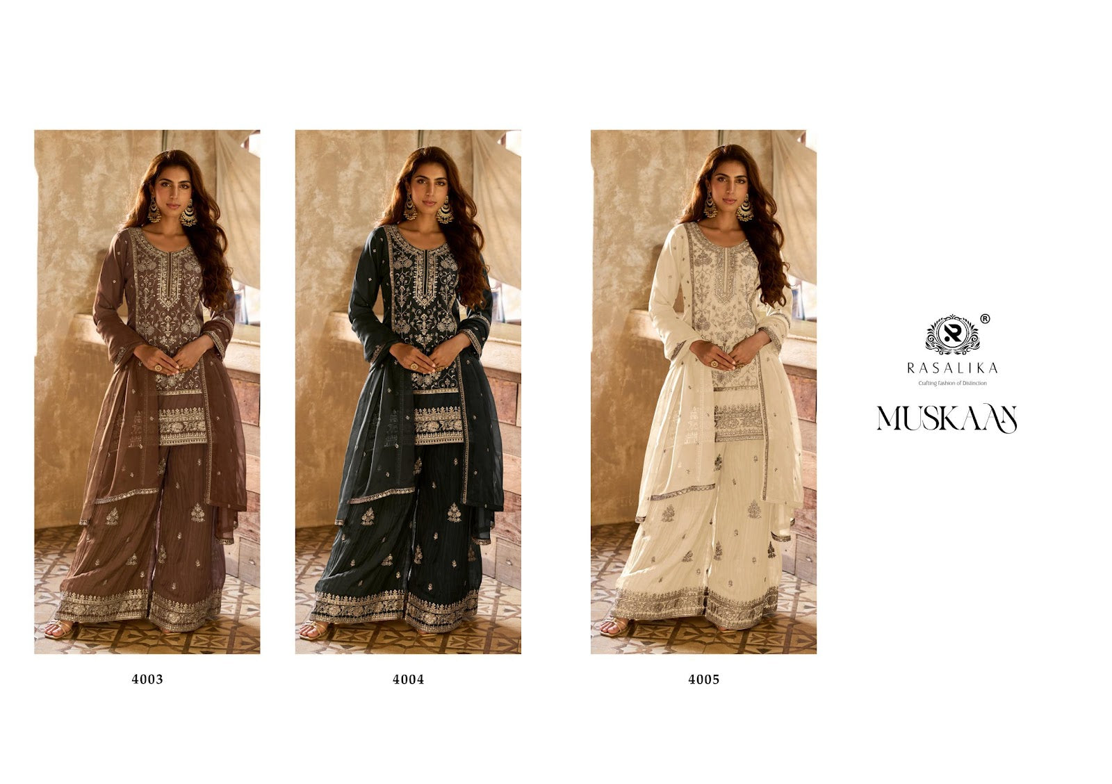 Muskaan Rasalika Viscose Organza Readymade Plazzo Style Suits ...