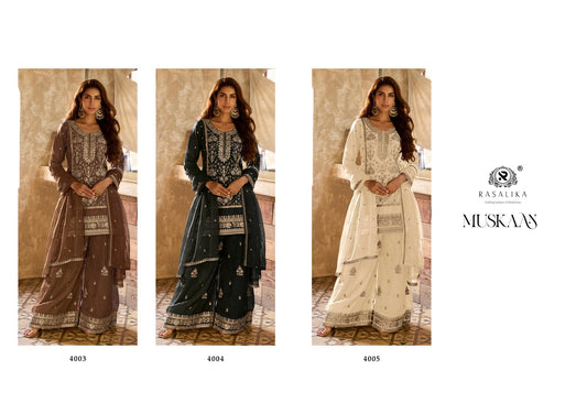Muskaan Rasalika Viscose Organza Readymade Plazzo Style Suits Wholesaler