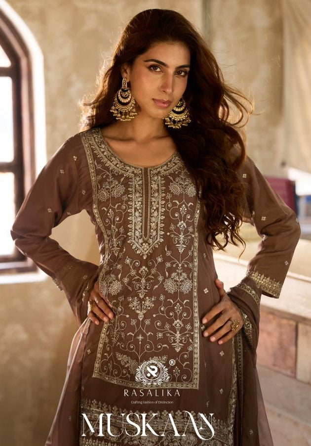 Muskaan Rasalika Viscose Organza Readymade Plazzo Style Suits Wholesaler