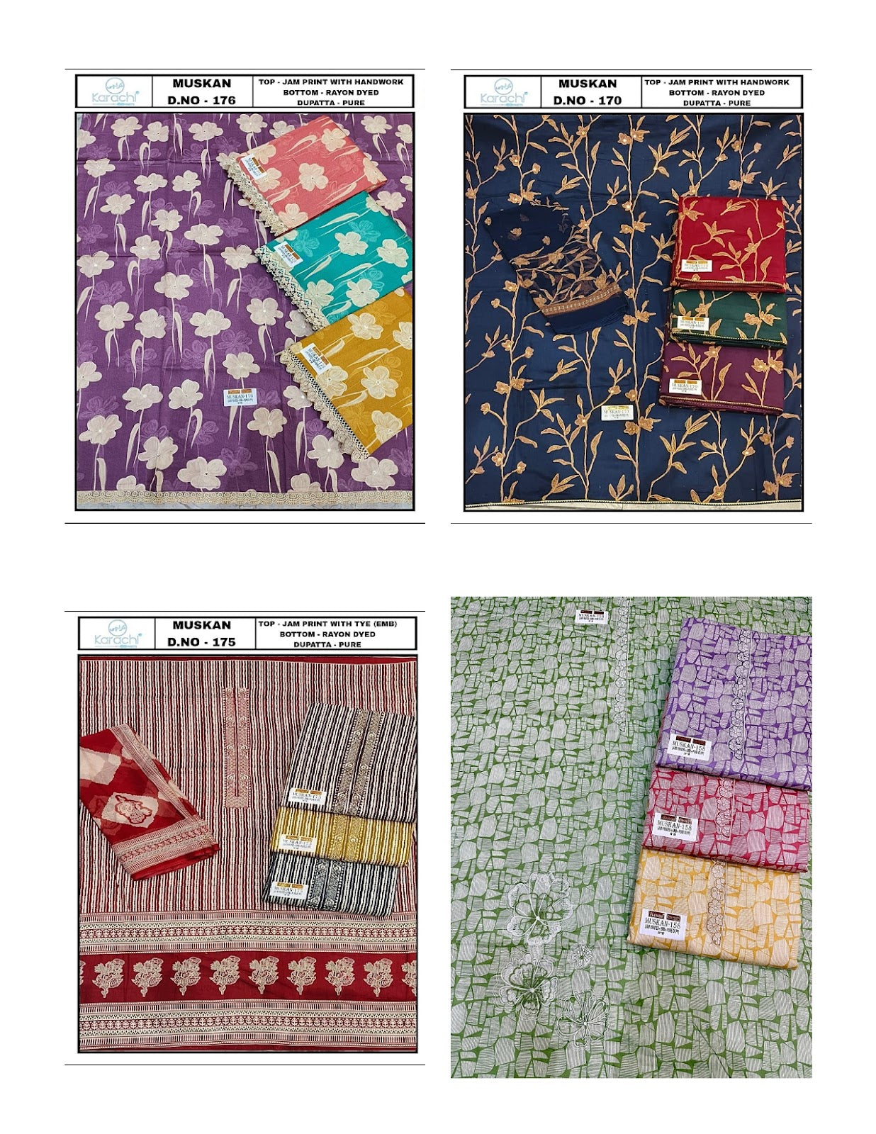 Muskan 0905 Karachi Prints Jaam Salwar Suits Wholesale Rate