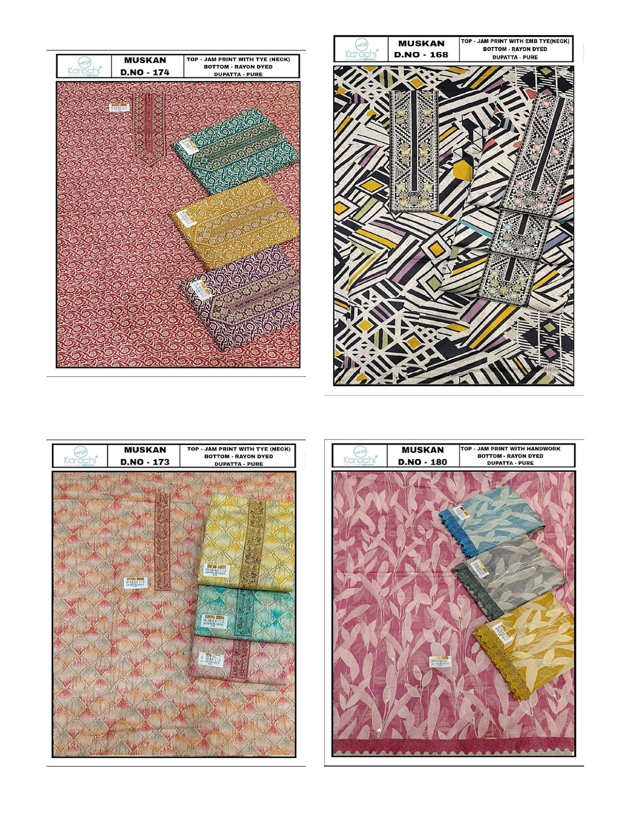 Muskan 0905 Karachi Prints Jaam Salwar Suits Wholesale Rate
