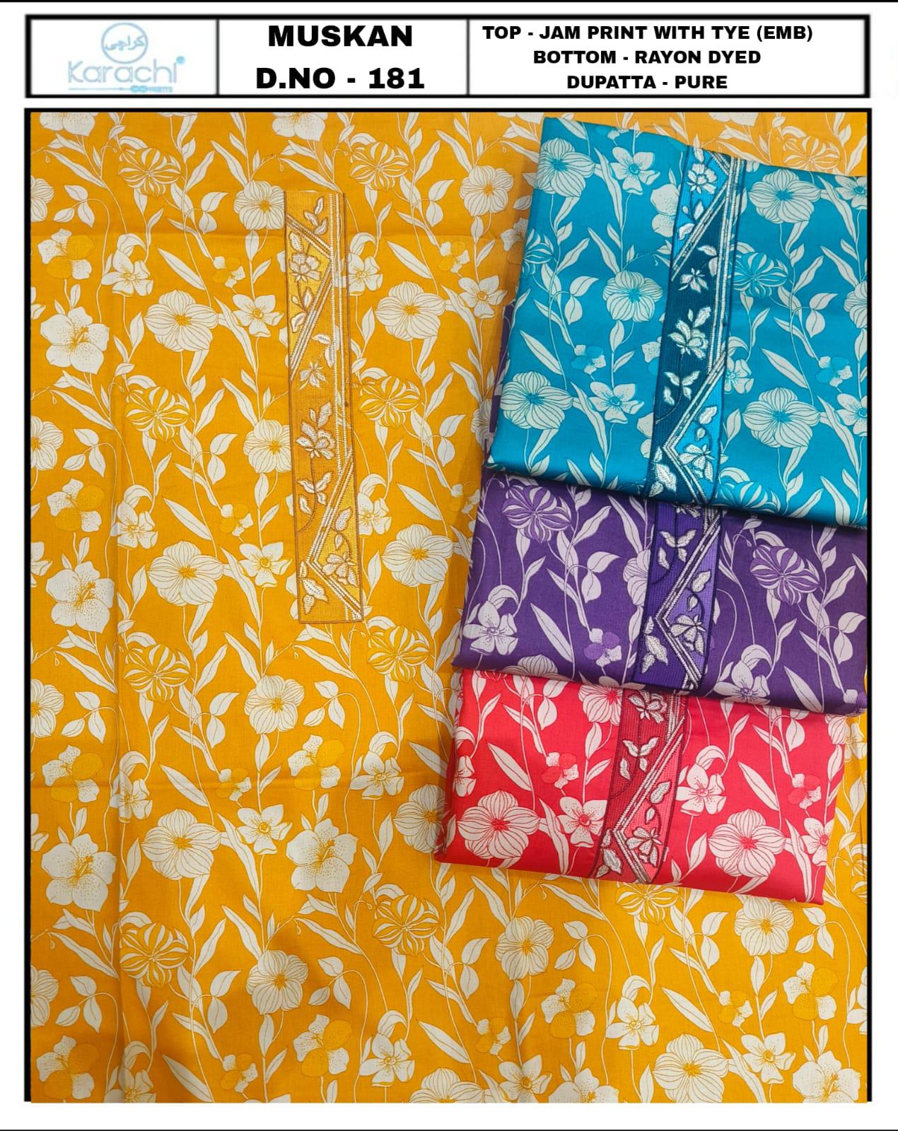 Muskan 1605 Karachi Prints Jaam Print Salwar Suits Supplier