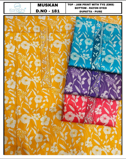 Muskan 1605 Karachi Prints Jaam Print Salwar Suits Supplier