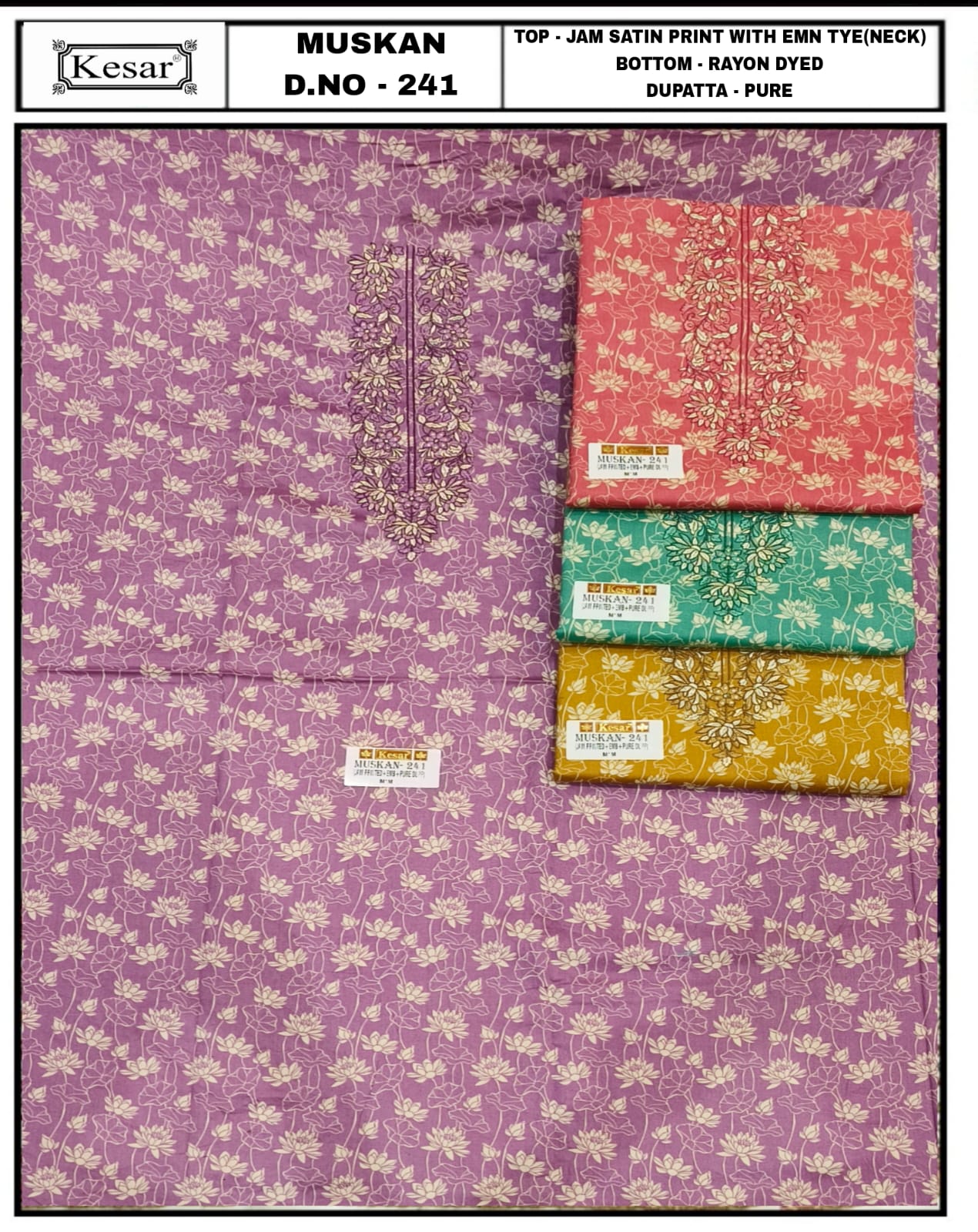 Muskan 241-246 Kesar Jam Satin Salwar Suits Supplier Gujarat