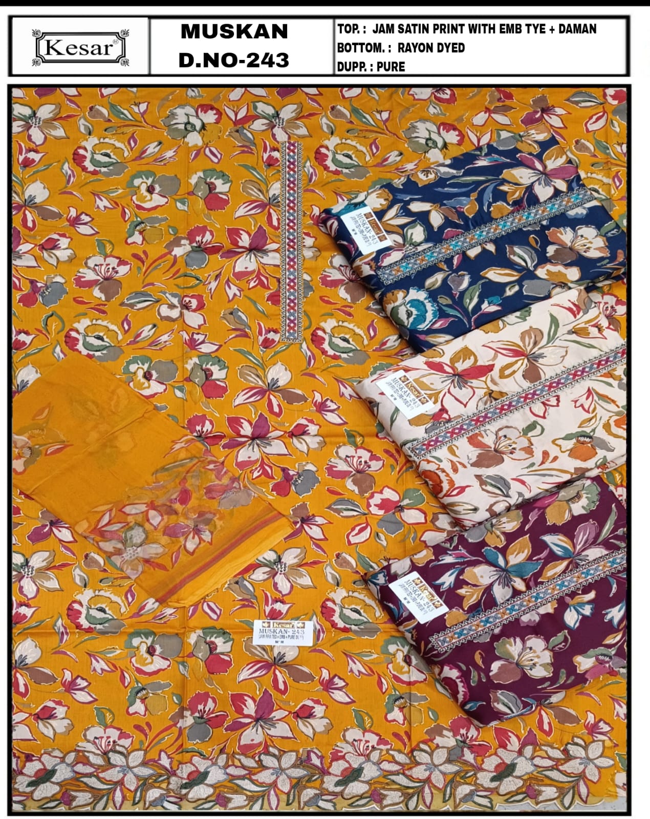 Muskan 241-246 Kesar Jam Satin Salwar Suits Supplier Gujarat