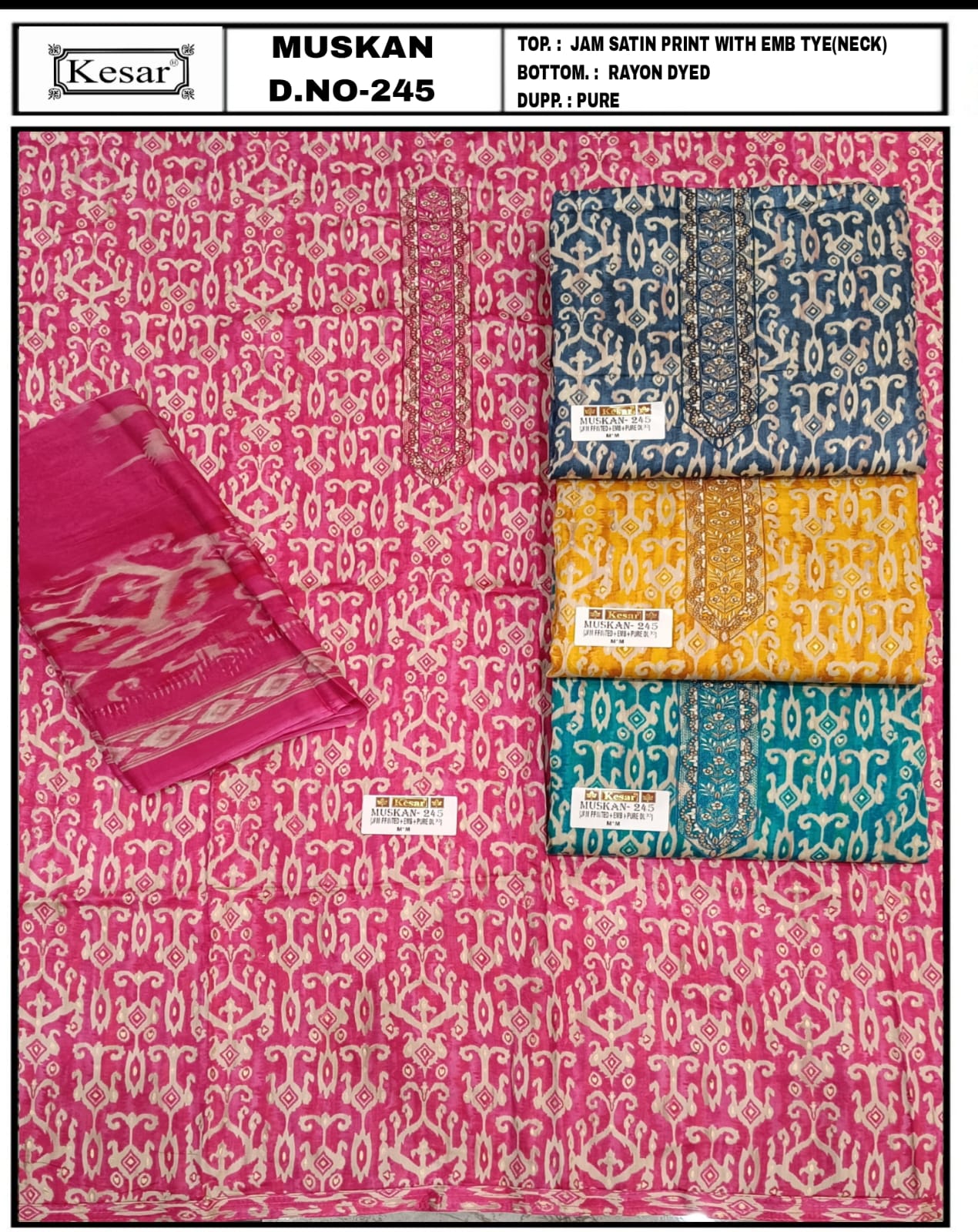 Muskan 241-246 Kesar Jam Satin Salwar Suits Supplier Gujarat