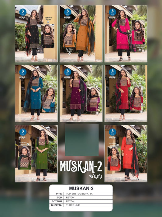 Muskan 2 Kaya Reyon Readymade Pant Style Suits Manufacturer