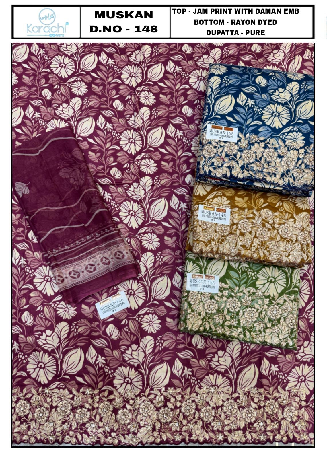 Muskan Karachi Prints Jam Salwar Suits Supplier Gujarat