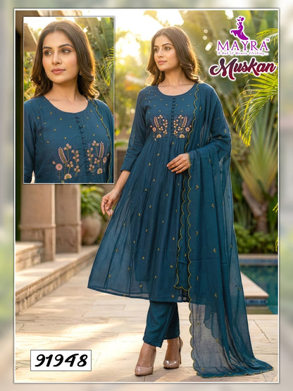Muskan Mayra Chanderi Readymade Anarkali Suits Manufacturer Gujarat